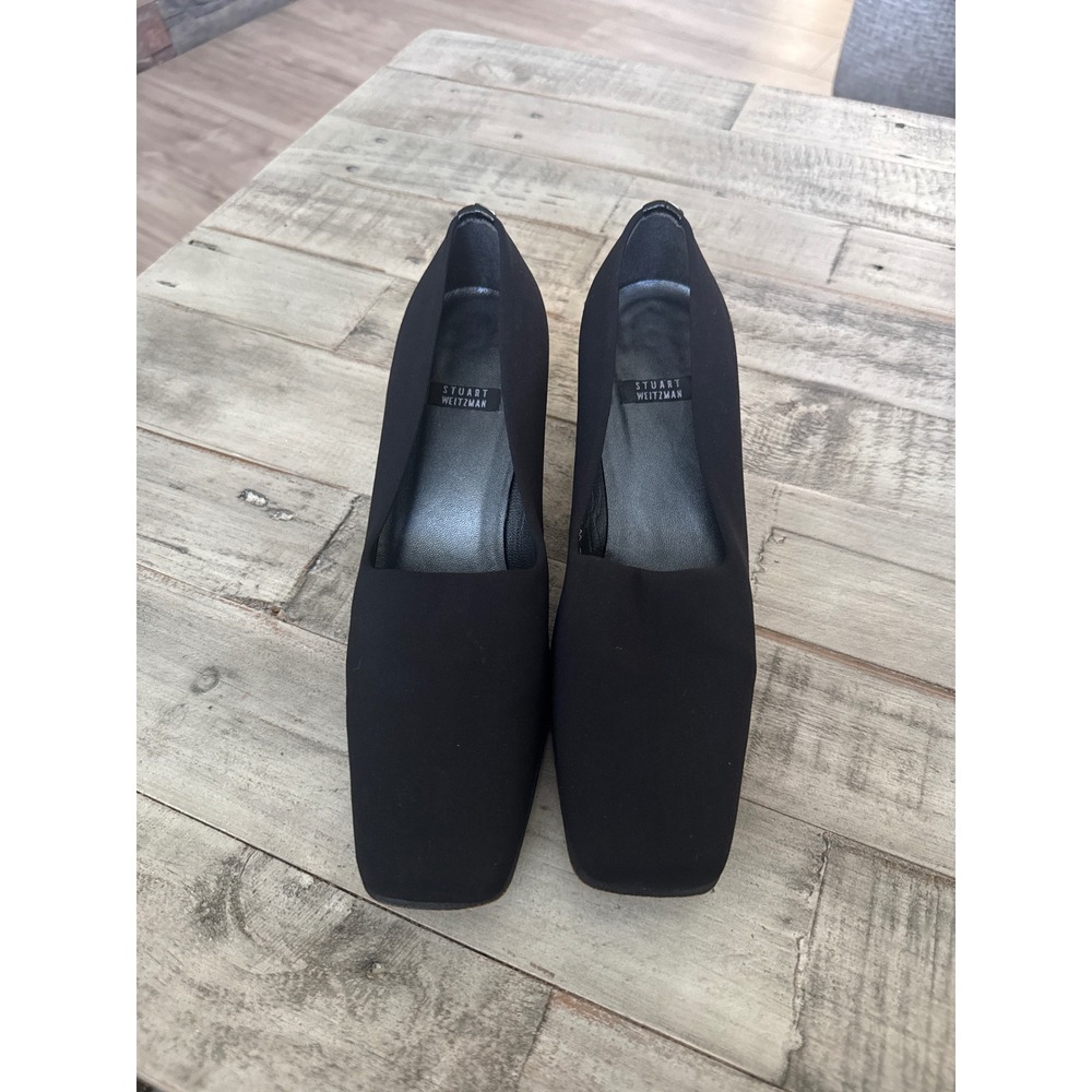 Stuart Weitzman Black Square Toe Block Heel Pumps W04280 Womens Size 6 M